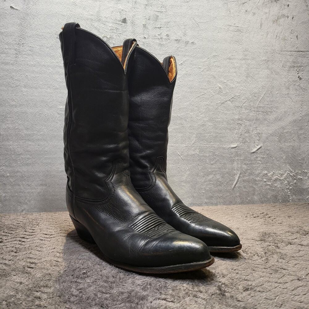 Tony Lama Boots Mens Size 11.5 Black Leather Western Pull On Embroidered 6158